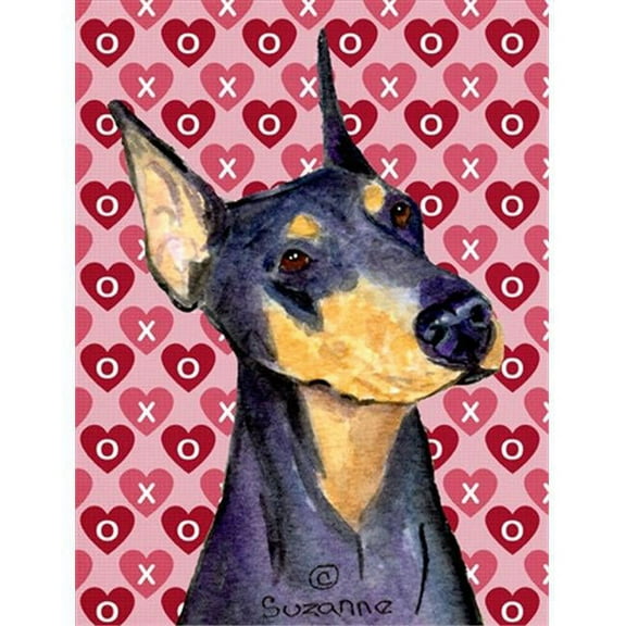 11 x 15 In. Doberman Hearts Love And Valentines Day Portrait Flag, Garden Size