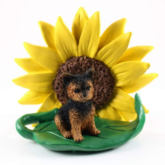 Conversation Concepts Yorkshire Terrier Puppy Cut Figurine  Sunflower Statue Gift: Realistic Hand Painted Sculpture, Summer Nursery or Home Office Desk Decor, Spring Shower Present