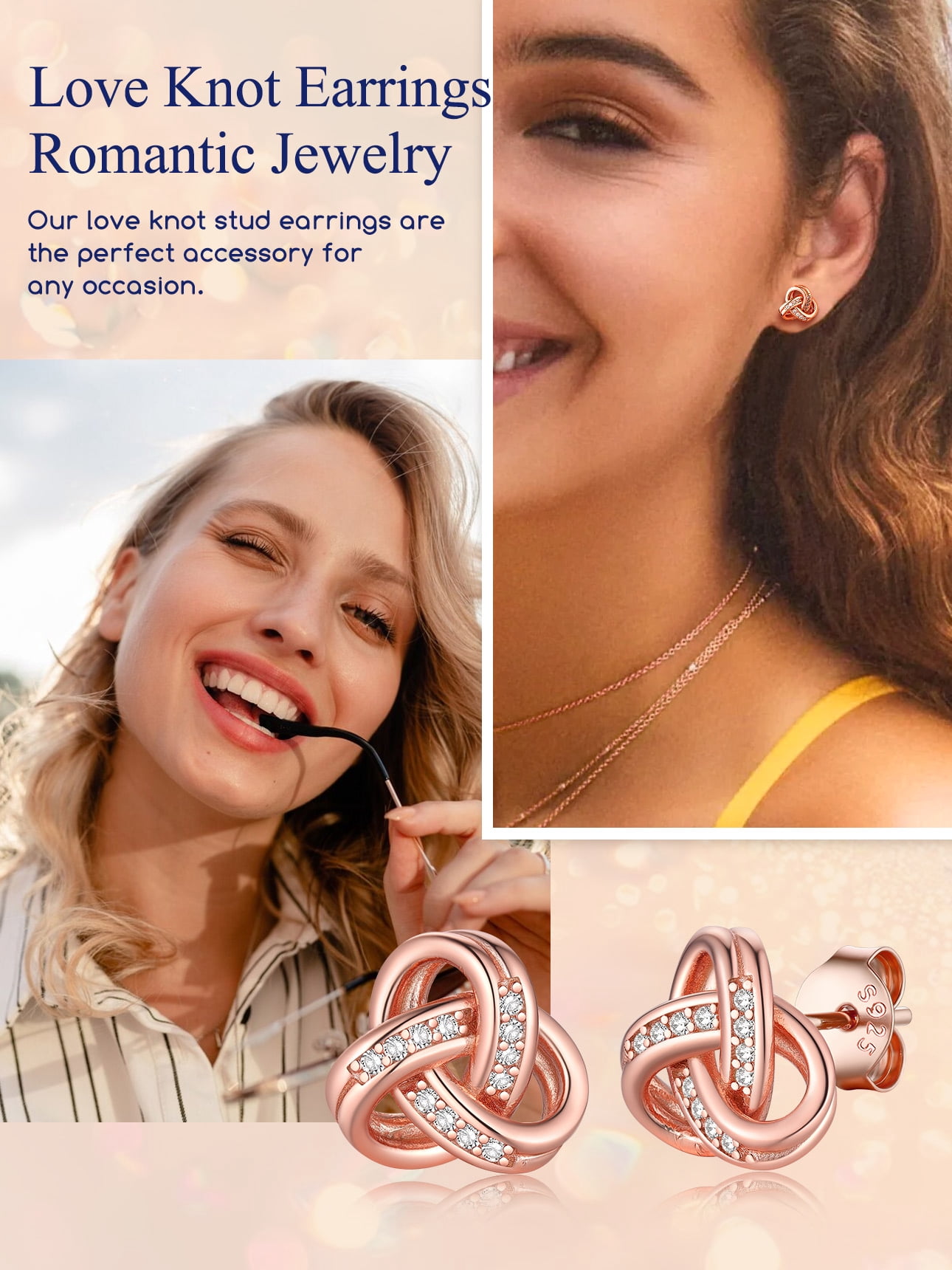 Suplight 925 Sterling Silver Cubic Zirconia Triangle Love Shape Knot Earrings Love Gifts for Women