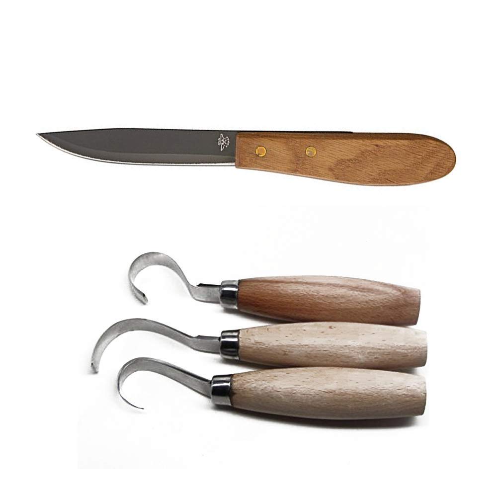 Old Bushcrafter Knife & 3 Pc. Wood Carving Scorp Inshave Bowl