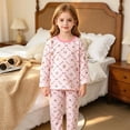 thumbnail image 2 of CAUYDY Kids Girl Sleepwear Pajamas for Child 5-7T 8-10Y Long Sleeved Top Elastic Pants 2 Piece Cute Set Girls Fall Winter Clothes Sizes 5-6 Years,Pink, 2 of 7