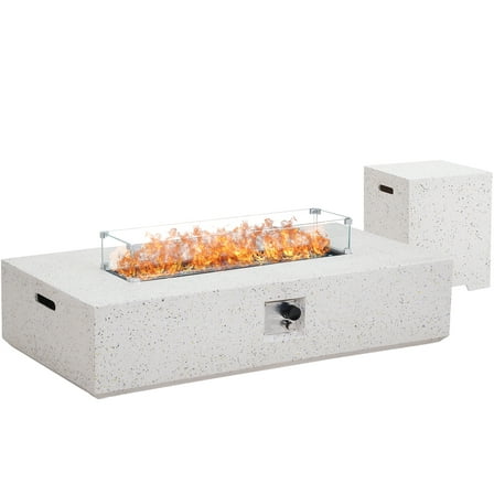White Terrazzo Propane Fire Pit, 50,000 BTU Burner