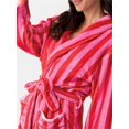 thumbnail image 6 of Michellecmm Women Winter Plush Robe Long Sleeve Lapel Tie-up Stripe Heart Candy Triangle Prints Sleepwear Loungewear, 6 of 8
