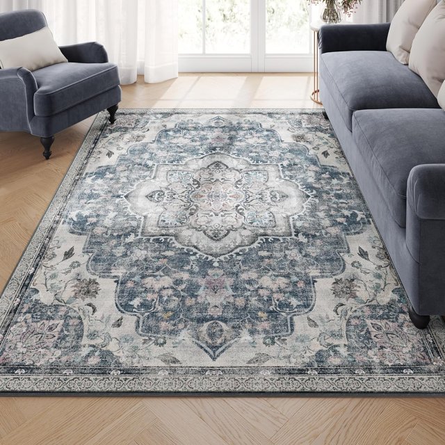 SONGMICS HOME Area Rug, 5x7 ft Rug for Bedroom, Non-Slip Carpet, Traditional Vintage Style, Home Decor, for Living Room, Kitchen, Entryway, Dining Room, Machine Washable, Dove Gray UTAR036G01