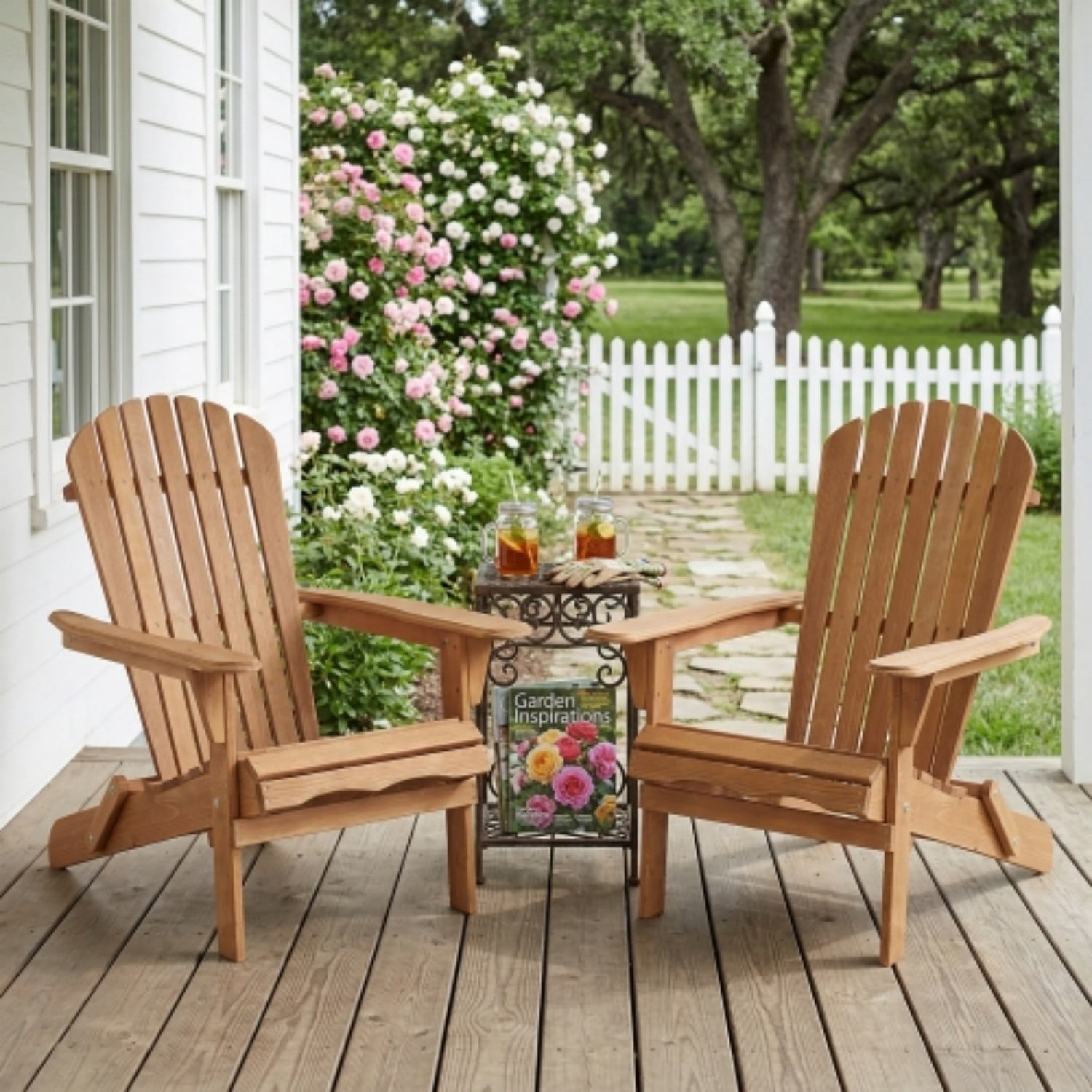 Adirondack Chairs Set of 2, Outdoor Wooden Folding Patio Chairs with Pre-Assembled Backrest, Hemlock Wood Chairs for Garden, Porch, Pool, Deck, Light Brown