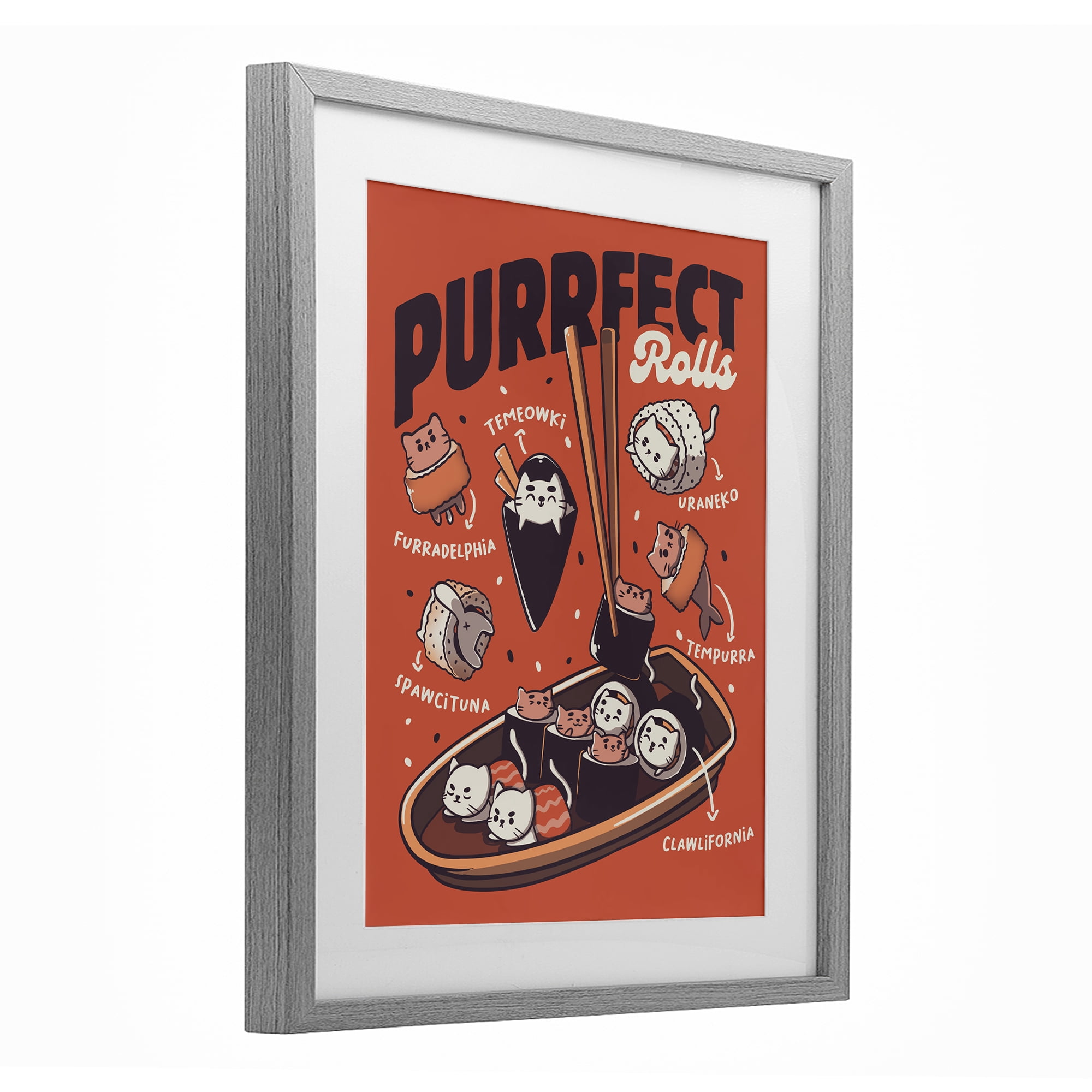 Stupell Industries Purrfect Rolls Sushi Cats Gray Framed Print Under Glass, design by Tobe Fonseca