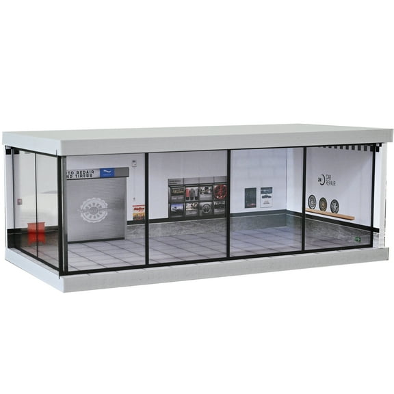 1/64 Scale Diorama Car Garage Display Case, Parking Lot Scene Model With LED Lighting, Adults, Men, Boys, Teens, Model Car Enthusiasts