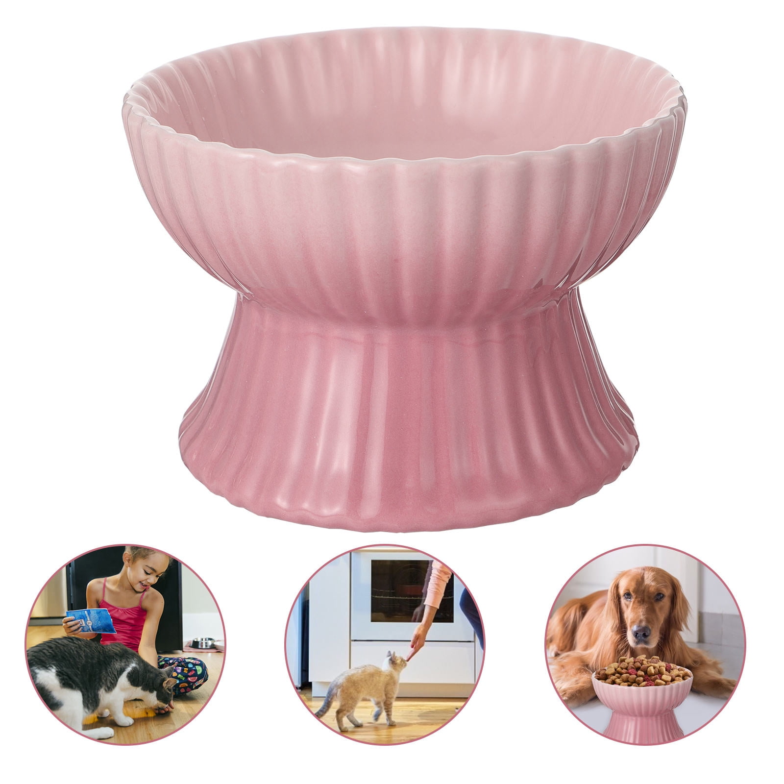 LULULION Lululion Elevated Cat Dog Bowl Pink Ceramic Easy Clean Durable Gift for Pets