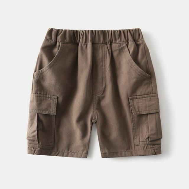 Shorts d'Été Cinq Quarts pour Garçons Couleur Unie Mode Décontractée avec Poches