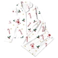 thumbnail image 4 of ZHOGXU Christmas Womens 2 Piece Pajama Sets Printed Long Sleeve Button Down Top Pant Pjs Sets Cozy Nightwear Homewear,White,L, 4 of 5