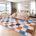 thumbnail image 3 of ZENELESS 8x10 Fluffy Rug for Living Room,Multicolor Checkered Shaggy Soft Anti-Skid High Pile Carpet for Boys Girls Teen Room Dorm Home Decor, 3 of 7