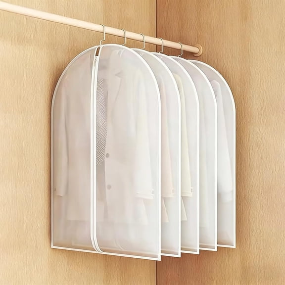 MISSMILE 24X31 Inch Garment Bags for Hanging Clothes, Translucent, 5 Pcs Waterproof Suit Covers for Closet Storage, Full Zipper White Dust Proof Garment Bags for Suits, Coats, Dresses