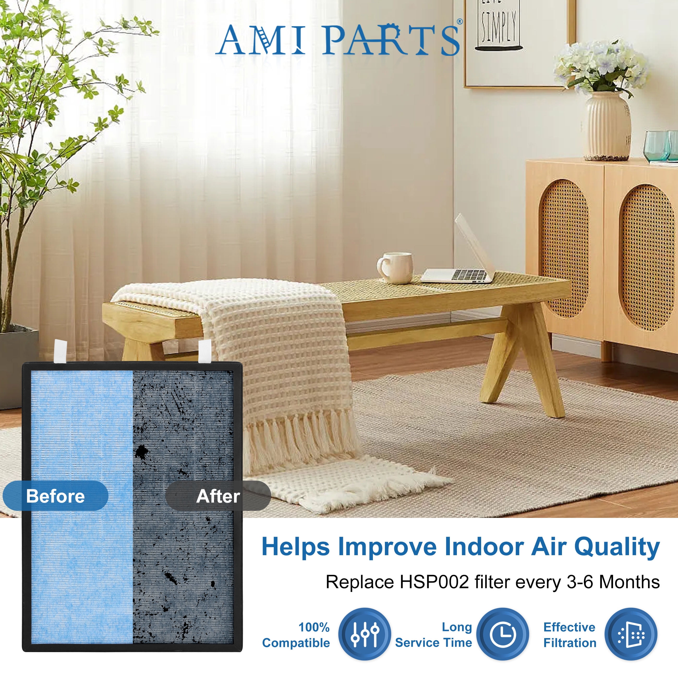 AMI PARTS 4-in-1 H13 True Hepa Filter Replacement for Smart 2.0 Air Purifier Filters HSP002, , 1 Pack