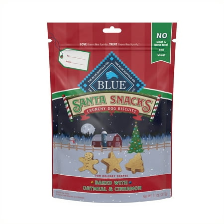 Blue Buffalo Santa Snacks Oatmeal & Cinnamon Flavor Crunchy Biscuit Treats for Dogs, Whole Grain, 11 oz. Bag