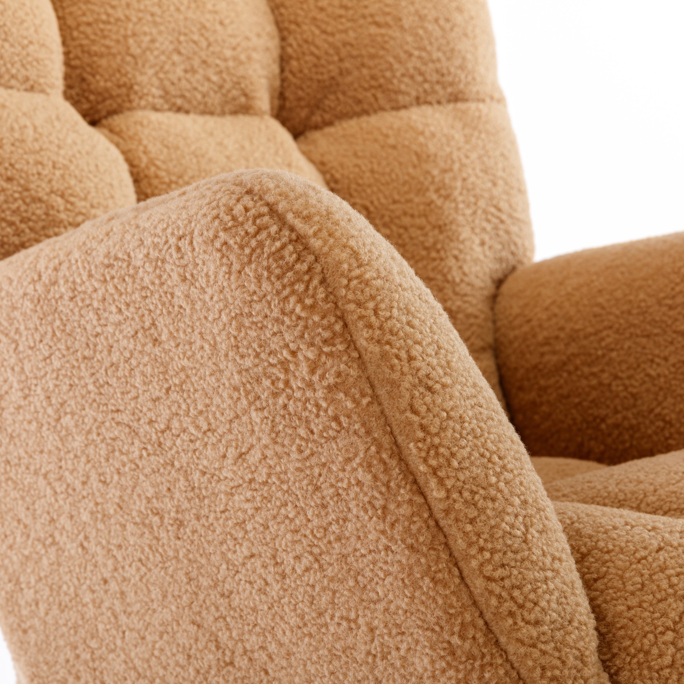 Noble House Takala 31" Teddy Fabric Rocking Glider Nursery Chair, Upholstered Accent Armchair for Living Room, Khaki