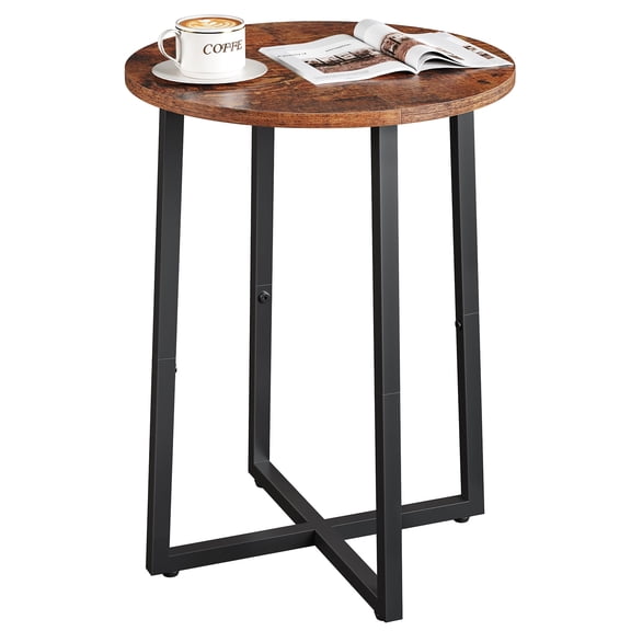 Side Table for Small Spaces, Round End Table with Metal Legs, Small Accent bedside Table for Living Room Bedroom, Reddish Brown