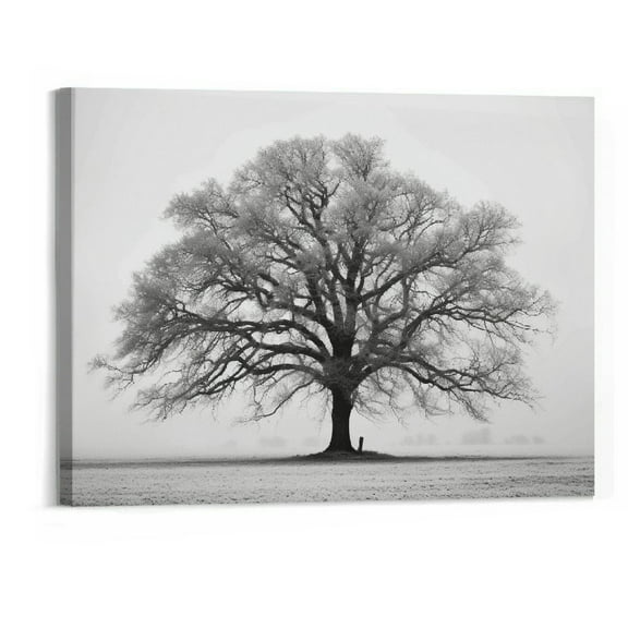Creowell  Winter Tree Canvas Print Artwork: Black & White Landscape Painting Wall Art for Office or Living Rooms Decoration 20x16 Inch