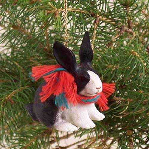 Rabbit Tiny Miniature One Christmas Ornament Black-White - Delightful!