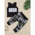 thumbnail image 2 of Arvbitana 0-3 Years Infant Baby Boy Summer Outfit Sleeveless O Neck Dude Letter Print Vest Top + Camouflage Pants Clothes Set, 2 of 9