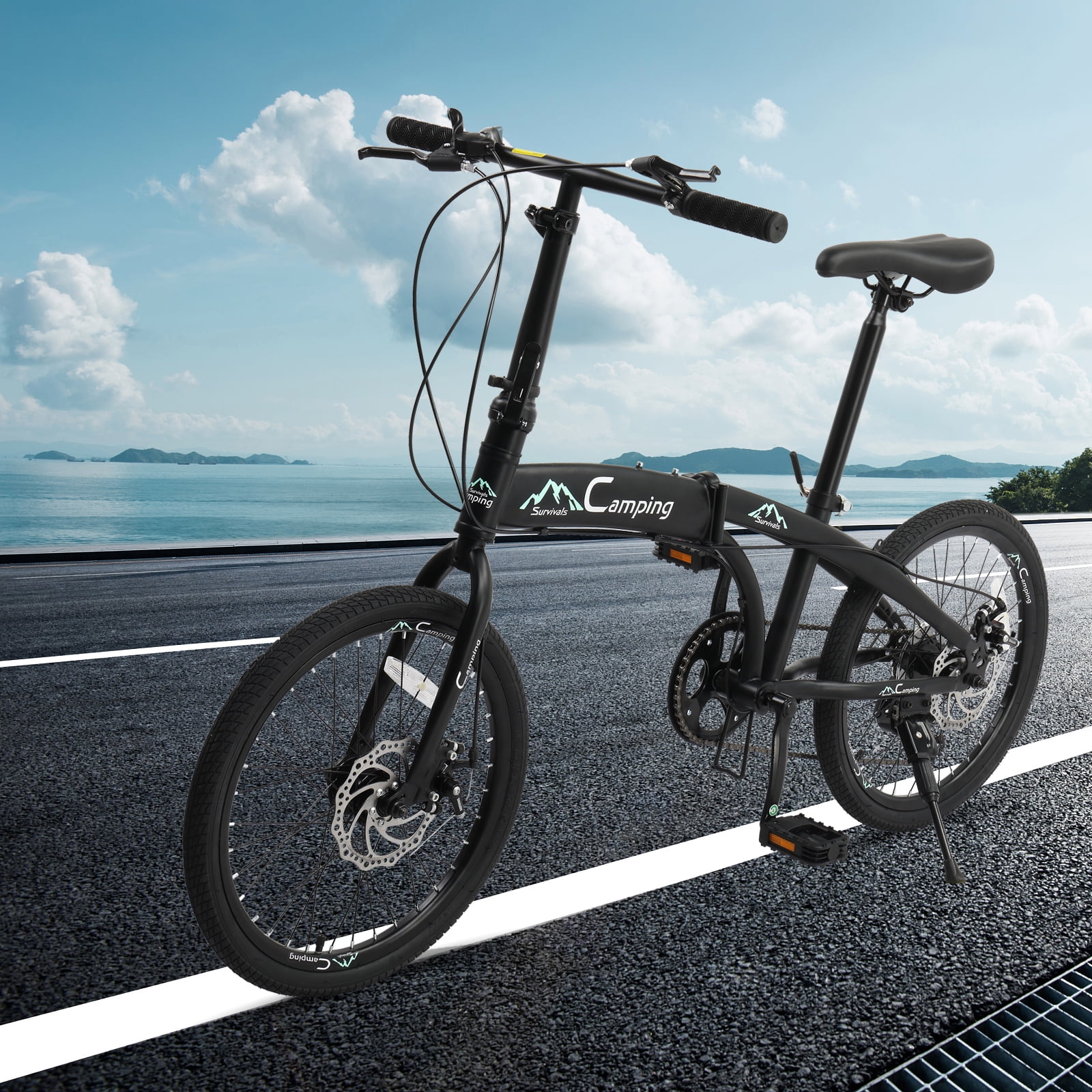 Campingsurvivals 20in 7-Speed Shimano Gears Bicycle, Lightweight Folding Bike, for Adult, Black