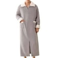 thumbnail image 2 of Xcmzpl Mens Flannel Robe with Pockets Zipper Front Plush Fuzzy Fleece Warm Soft Long Length Bathrobe Lapel Collar Fall Winter Spa Clothes, 2 of 4