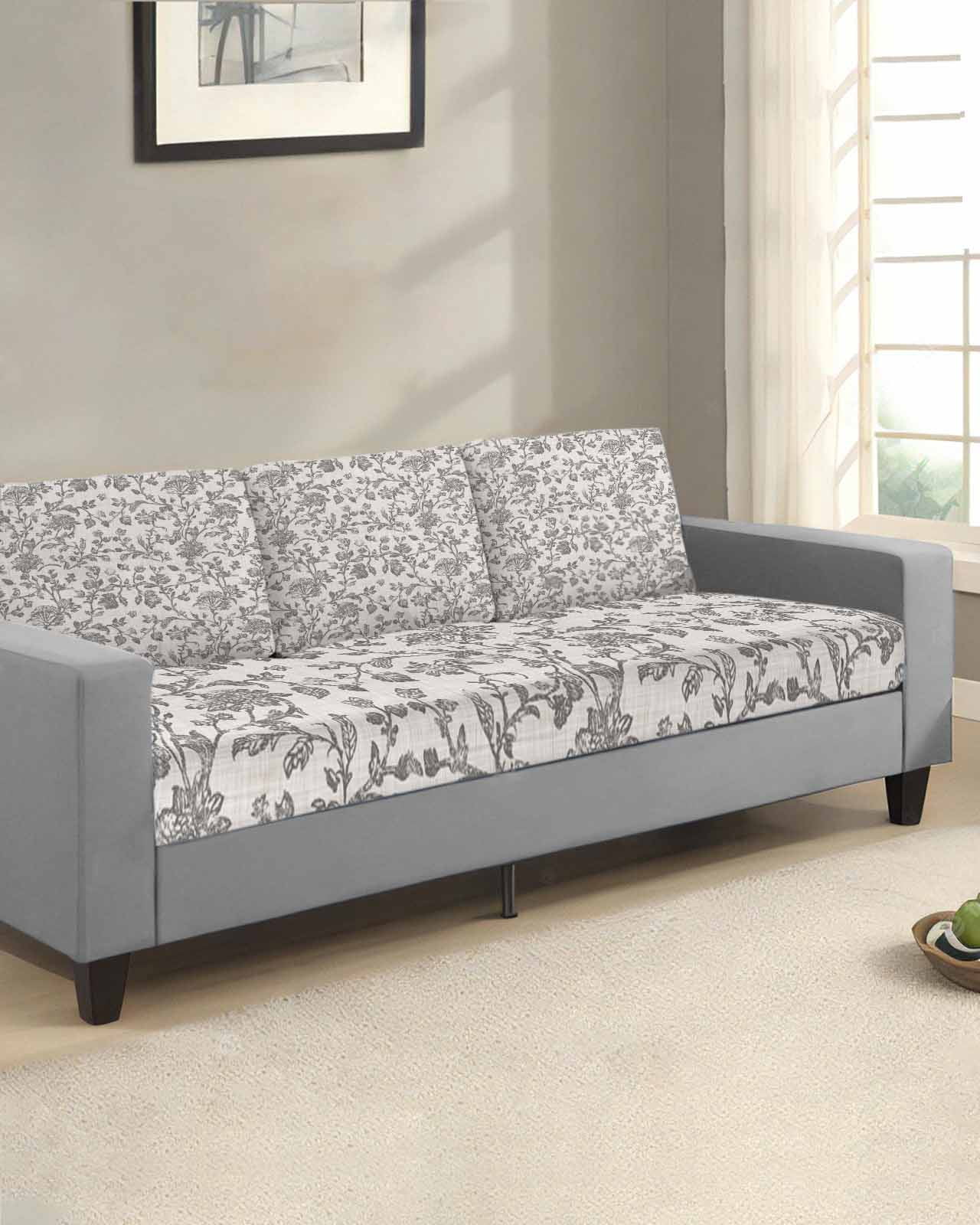 Farmhouse Grey Couch Cushion Covers Stretch, Washable Sofa Seat Covers Individual Seat Cushion Sofa Slipcovers Vintage Flower Leaf Botanical Plant Couch Cover Furniture Protector L-1PCS