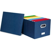 Internet's Best Collapsible File Storage Organizer - Decorative Linen Filing & Storage Office Box - Letter/Legal - Navy - 1 Pack