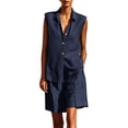 thumbnail image 2 of Mifsaly Summer Short Sets for Women Sleeveless Button Up Shirts and Loose Shorts with Pockets Lightweight Textured Casual Travel Vacation Matching Lounge Outfits Navy,S, 2 of 7