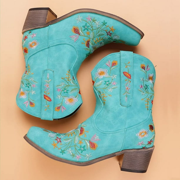 Botas de montar de vaquero bordadas a la moda para mujer, botas