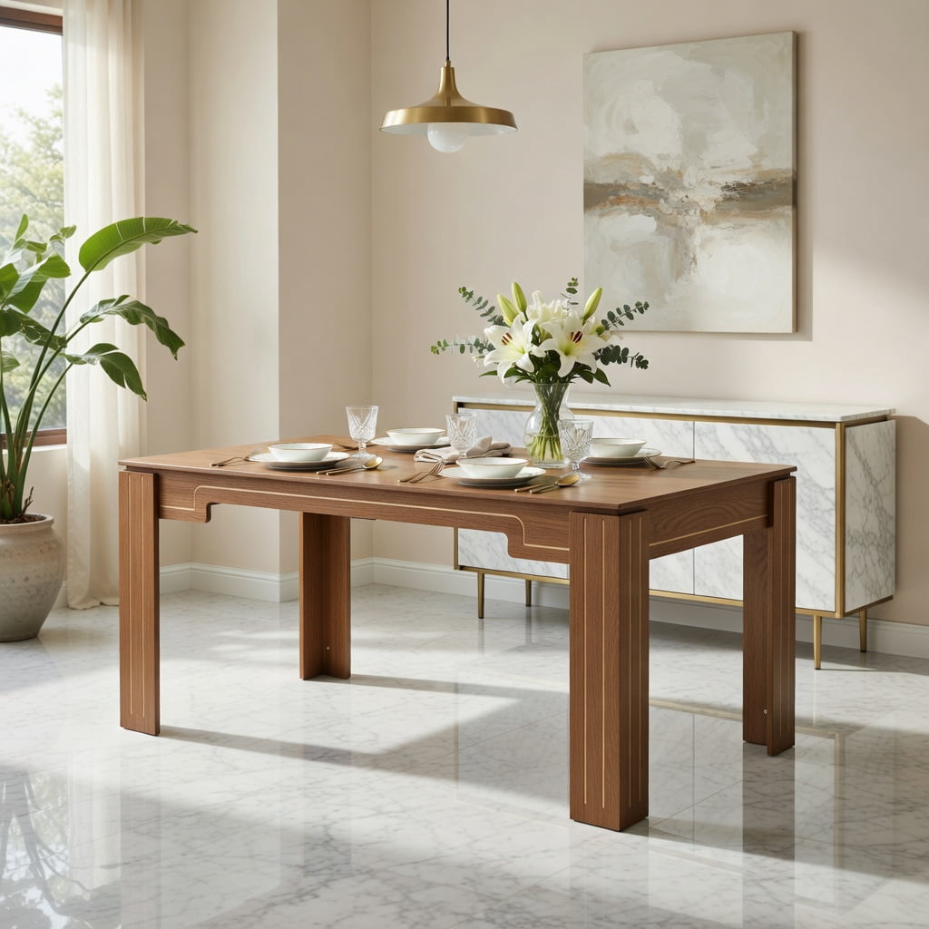Hommoo MDF Dining Table 71" L x 31.5" W, Modern Grooved-Leg Extendable Table for 6-8 People, Multi-Functional Home & Office Use, Walnut