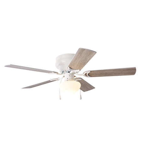 MAINSTAYS 52 INCH HUGGER INDOOR CEILING FAN WITH LIGHT KIT, WHITE, 5 BLADES, REVERSE AIRFLOW