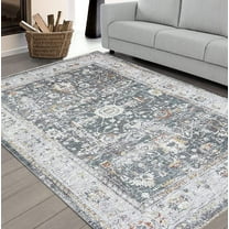 HR Area Rug Traditional Rug Gold Vintage Floor Mat Thin and Soft Rug Floral Print Carpet Foldable Accent Rug Dining Room Living Room Faded Rugs Bohemian for Bedroom, 2x 7 Ash, Rust, Multi Color