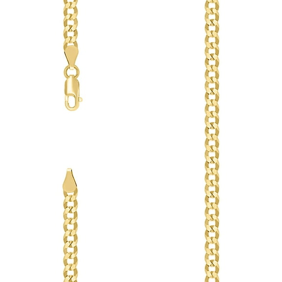 925 Sterling Silver Solid Super Flat Comfort Curb Chain Yellow 3.7mm Necklace 16 Inch Chain Necklace for Women and Men