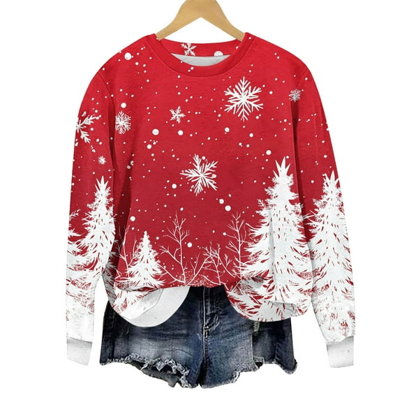 Byworldtasic Sweatshirts for Women Christmas Holiday Oversized Pullovers Fun Graphiprint Long Sleeve Gifts Shirt Hoodies Top