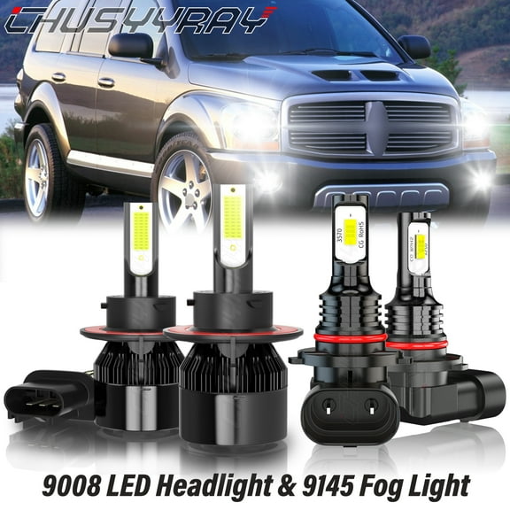 For Dodge Durango 2004-2009 LED Front Headlight Dual Beam Fog Light Bulbs Kit 6000K White 4 Pack