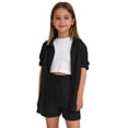 thumbnail image 2 of 2 Piece Sets for Girls Summer Lounge Set Kids Oversized Button Down Short Sleeve Shirt Matching Shorts Vacation Outfits (Black, 7-8 Years), 2 of 4