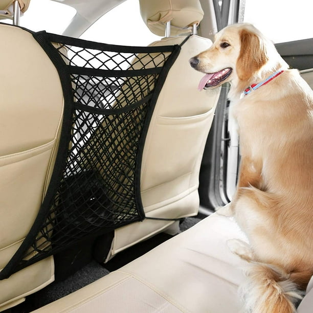SAYDY Barrière de filet de voiture pour chien, 13,98 × 15,55, 3 couches,  crochets métalliques et obstacle en maille extensible, organisateur de filet  de siège arrière, conception pour bouchon de perturbation pour