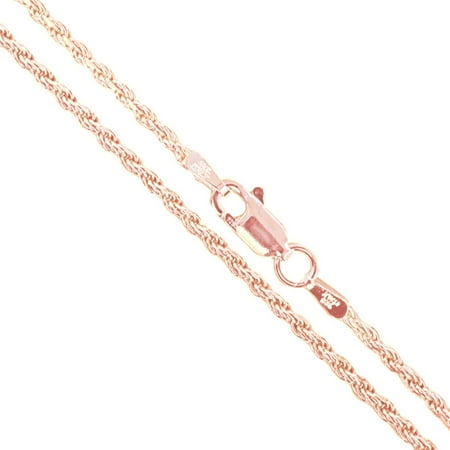 Rope Turquoise Necklace - 22k Rose Gold Plated Sterling Silver Diamond-Cut Rope Chain 1.7mm Solid 925 Italy New Necklace 20