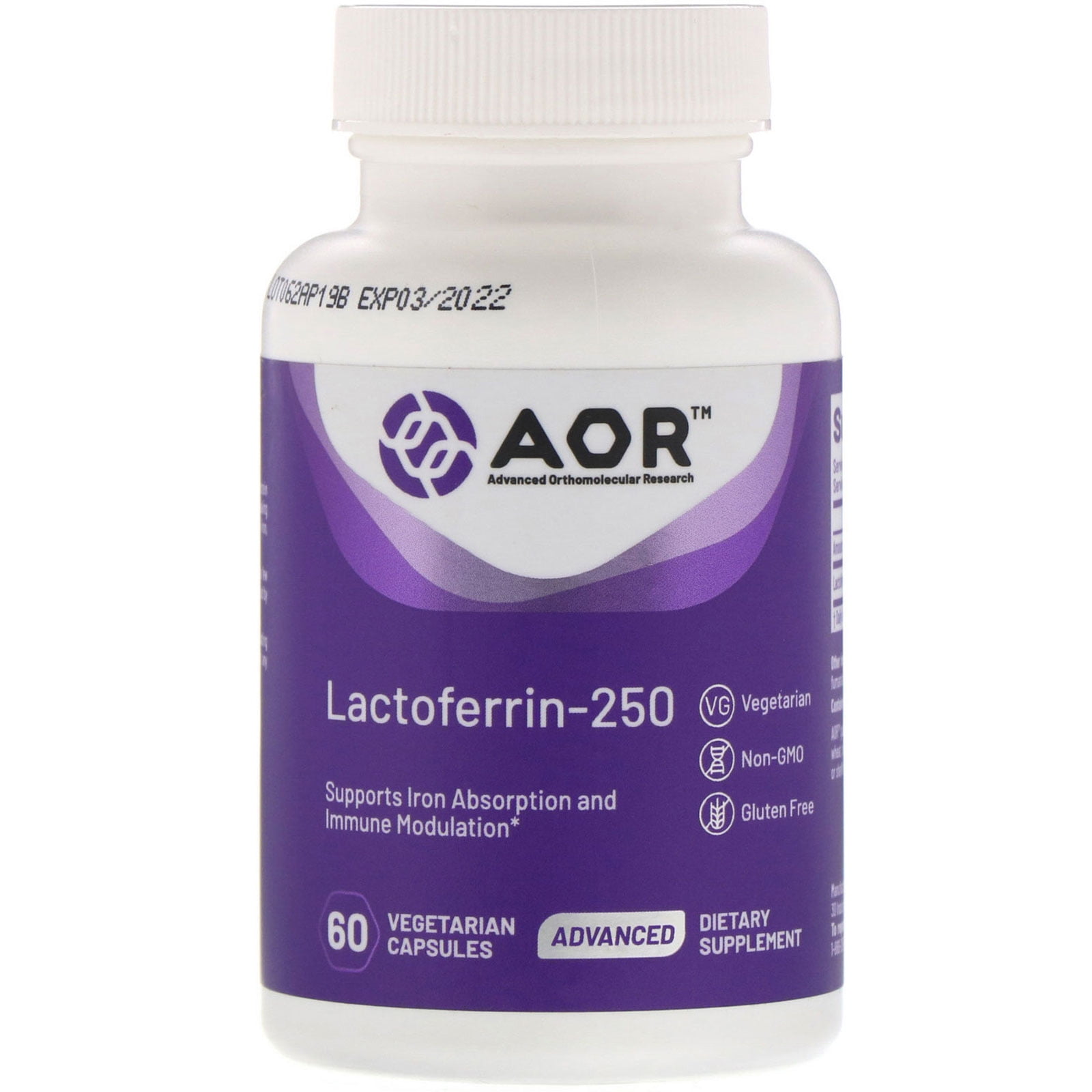 Advanced Orthomolecular Research AOR Lactoferrin250, 60 Vegetarian