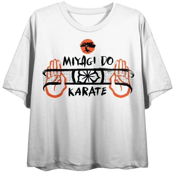 Cobra Kai Miyagi Do Karate Women's White Cropped Tee-Medium