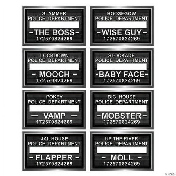 Speakeasy Mug Shot Signs, Birthday, Apparel Accessories, 8 Pieces
