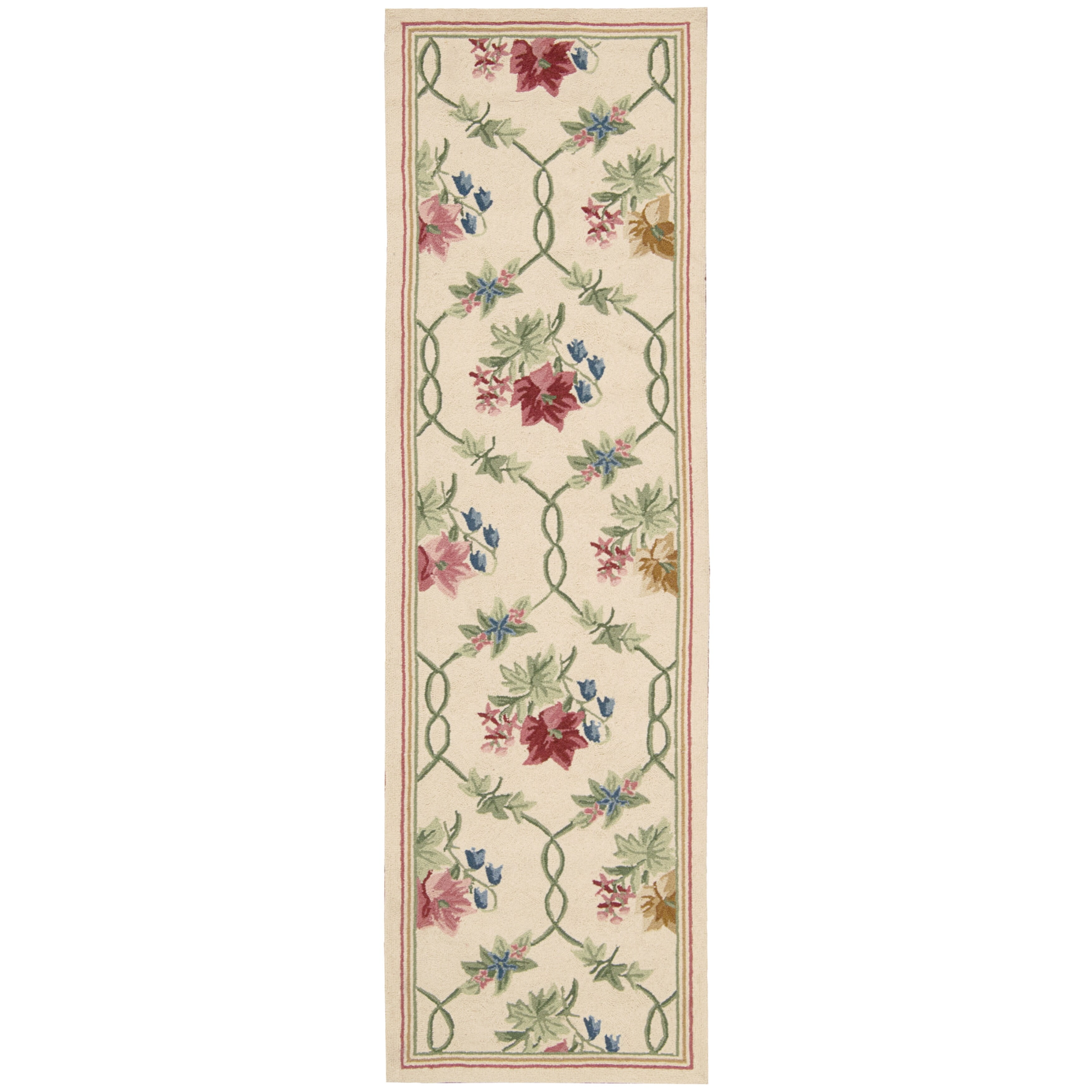Nourison Lattice Victorian Shabby Chic Floral Area Rug Cream 2'3" x 8