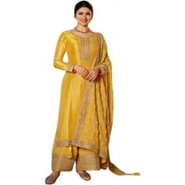 Pakistani Party Wear Salwar Kameez Dresses Indian Designer Sewn Palazzo Suits ( Yellow, S - 38 )