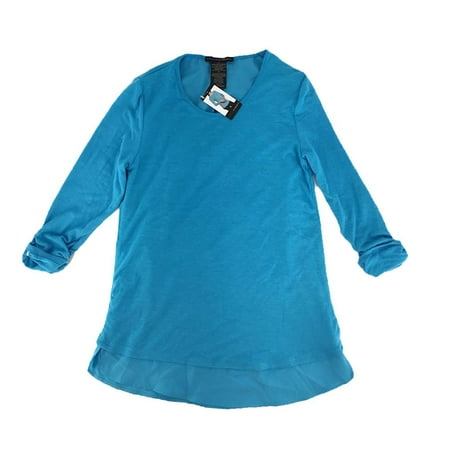 Element Top - Grace Elements Womens Size X-Large Split Back 3/4 Sleeve Top Blouse, Aqua Lagoon (Blue)