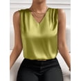 thumbnail image 2 of CHUMUD Womens Satin Tank Tops V Neck Pleated Sleeveless Business Casual Outfit Summer Dressy Work Blouse, 2 of 7