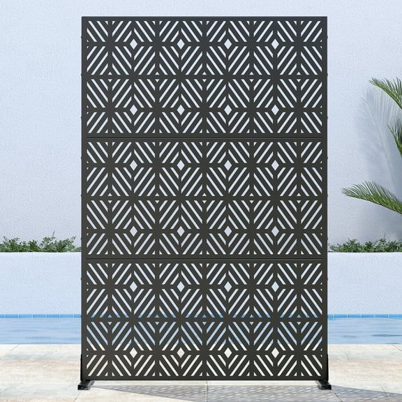 MAYEERTY 72*47" Outdoor Black Metal Privacy Panel Screen for Patio, Cross-Pattern