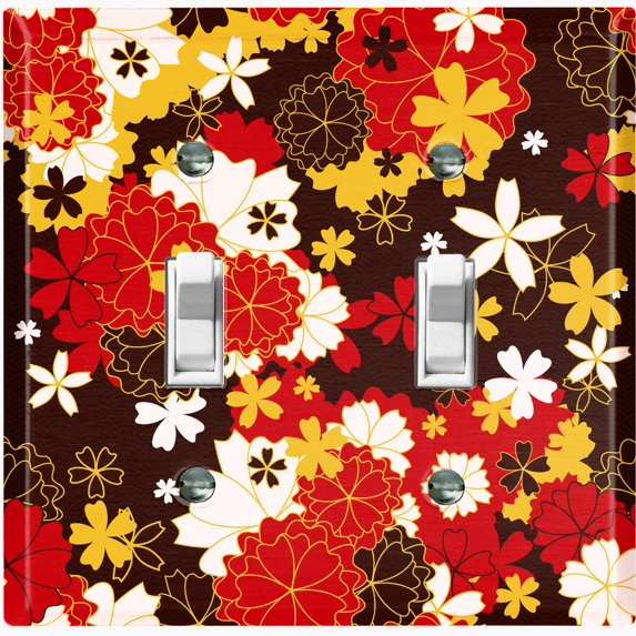 Metal Light Switch Plate Cover Japanese Flower Pattern Green Wallpaper FLW040