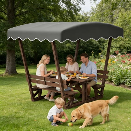 Compact Wooden Gazebo 5x3 with Bench, Waterproof Oxford Canopy, Breathable Table, Rust-Resistant Frame for Patio, Garden, Deck