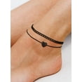 thumbnail image 2 of U7 Charm Anklets Bracelets for Women 2Pcs Layered Black Cuban Curb Heart Anklet Set Jewelry Summer Beach Gift, 2 of 7