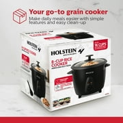 Holstein Housewares 16-Cup (Cooked) 8-Cup (Uncooked) Electric Rice Cooker, Black - Nonstick Interior